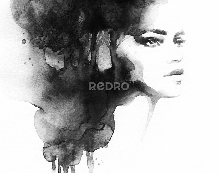 Poster Zwart aquarel portret van een vrouw