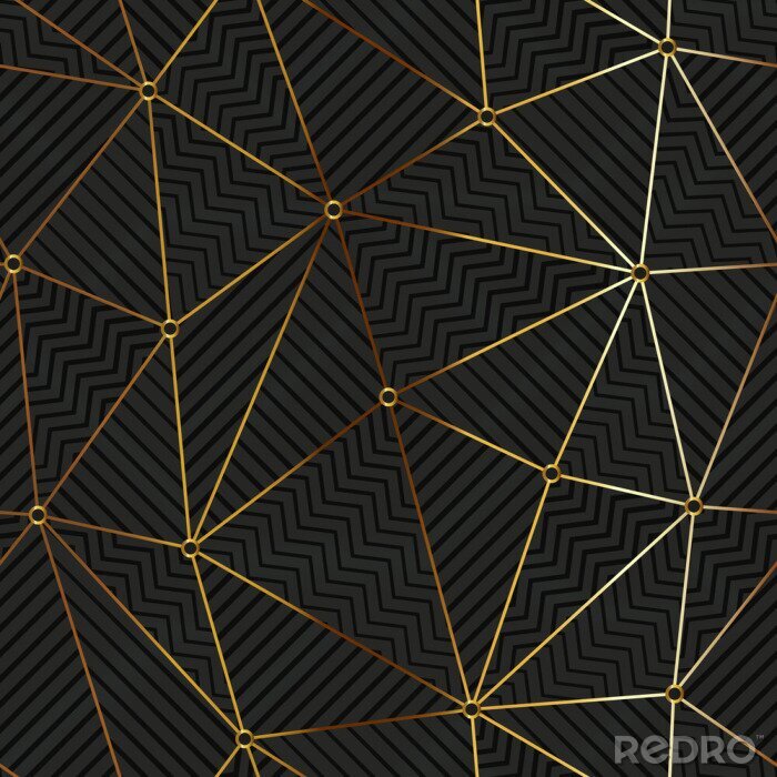 Poster Zwart geometrisch motief met goudimitatie