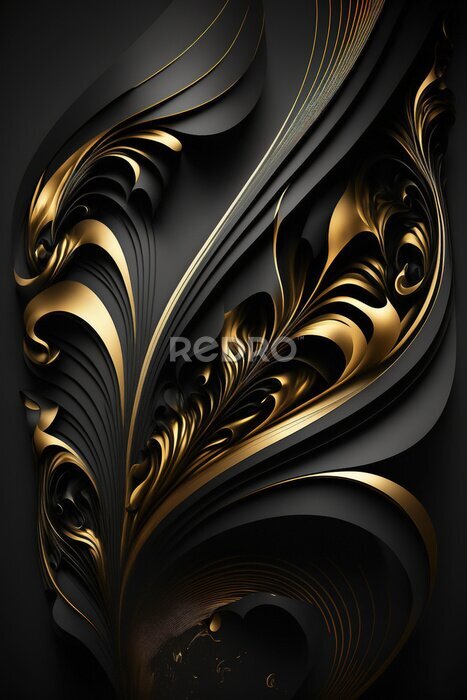 Poster Zwart-gouden 3D abstractie
