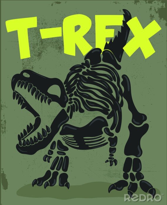Poster Zwart T. rex skelet met handtekening