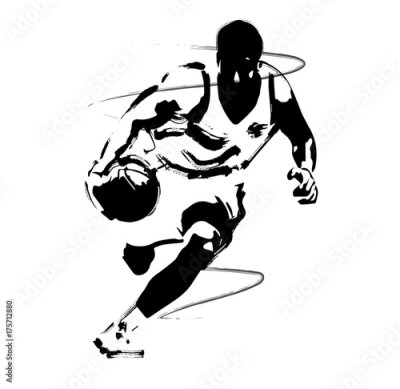 Poster Zwart-wit afbeelding van een basketballer in beweging.