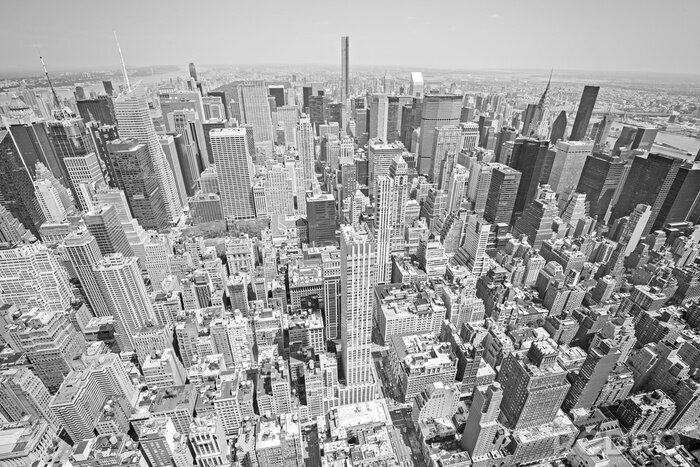 Poster Zwart-wit afgezwakt Luchtfoto van Manhattan, NYC.