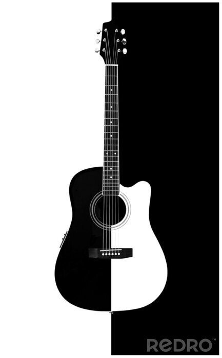 Poster Zwart-wit akoestische gitaar