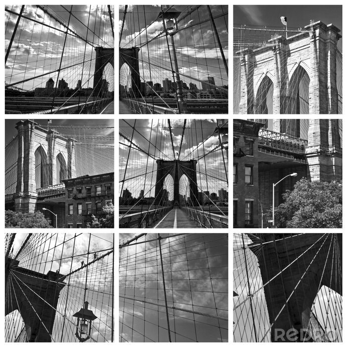 Poster Zwart-wit collage met Brooklyn Bridge