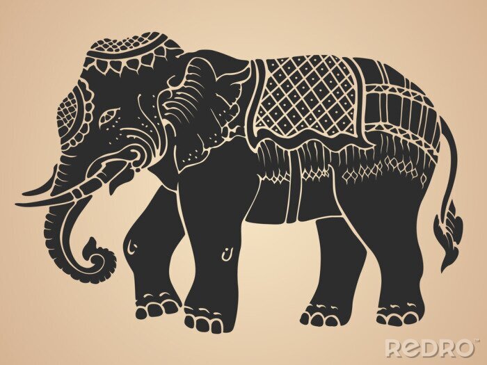 Poster Zwart-wit illustratie van een olifant