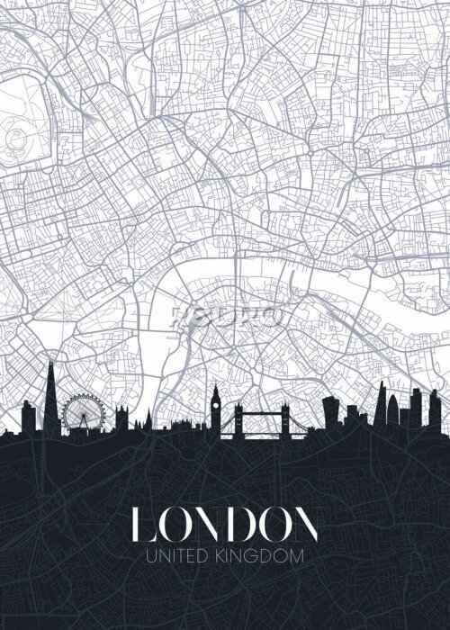 Poster Zwart-wit kaart van Londen