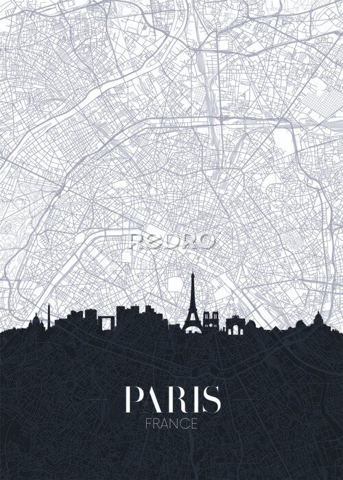 Poster Zwart-wit kaart van Parijs