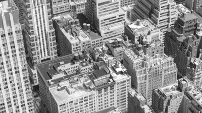 Zwart-wit luchtfoto van Manhattan, New York.