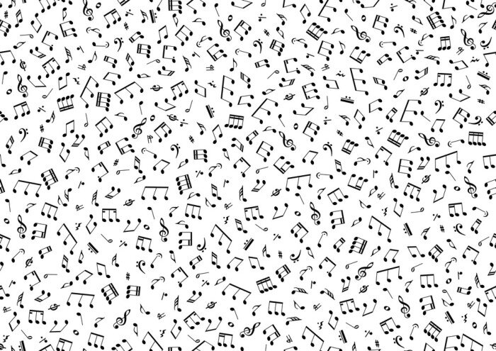 Poster Zwart-wit patroon van muzieknoten