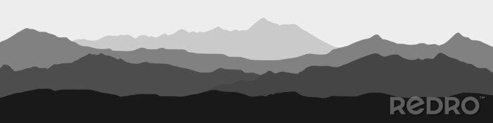 Poster Zwart-wit schets landschap van bergketens