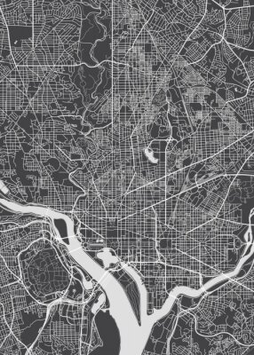 Zwart-wit schets van de plattegrond van de stad Washington