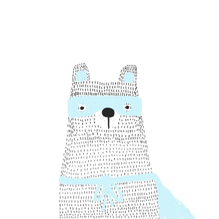 Poster Zwart-wit teddybeer in een blinddoek