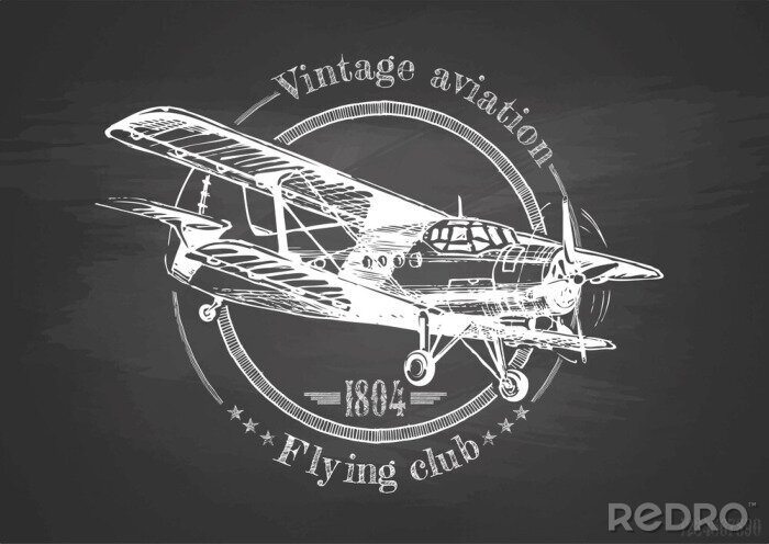 Poster Zwart-wit vliegtuigvoertuig op het bord