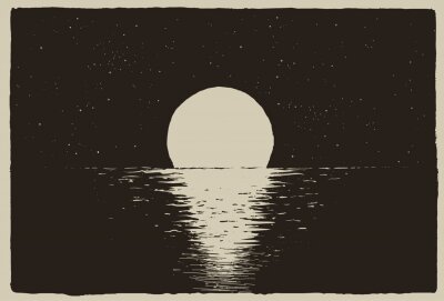 Poster Zwart-wit zonsondergang