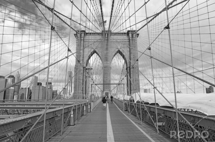 Poster Zwart-witte 3D Brooklyn Bridge