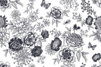 Poster Zwart-witte bloemen van verschillende variëteiten