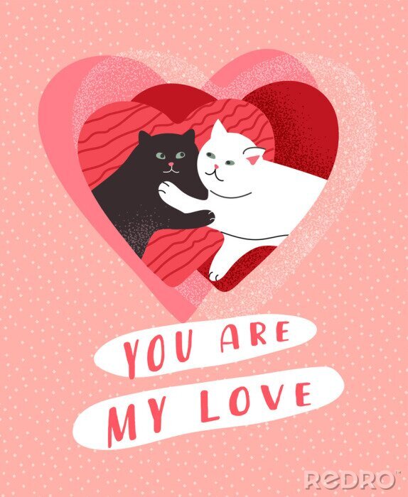 Poster Zwart-witte kat samengesteld in harten