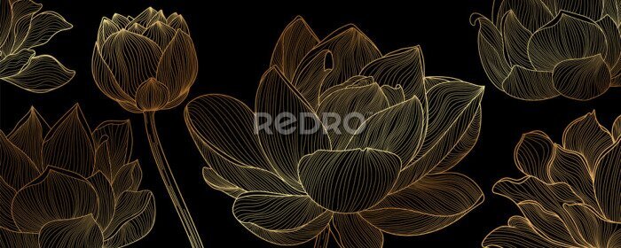 Poster Zwarte lotusbloemen trendy textuur