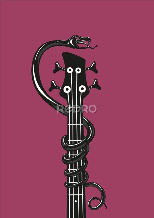 Poster Zwarte slang op de gitaar