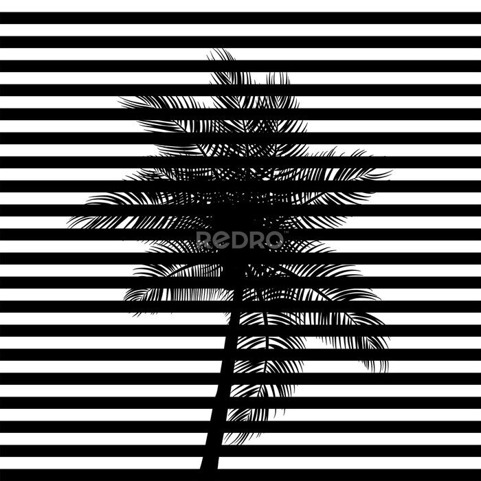 Poster Zwarte strepen en een palmboom