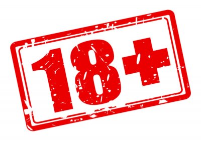 Sticker 18 jaar of ouder rode stempel tekst