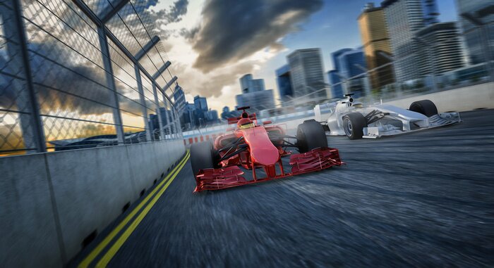 Sticker 2 racewagen van de voorkant,