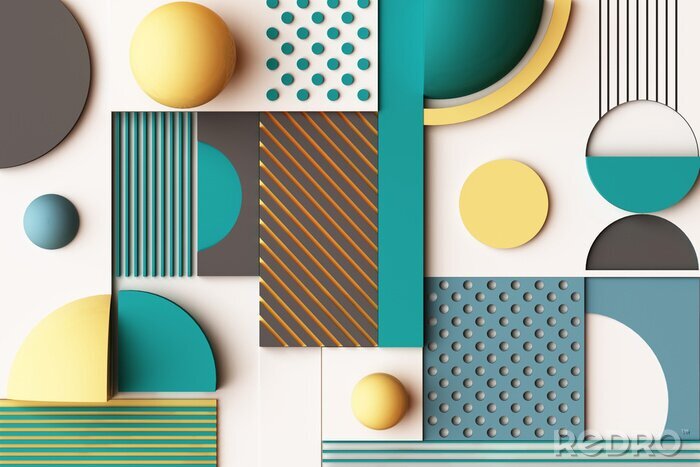 Sticker 3D abstracte compositie met verschillende constructies