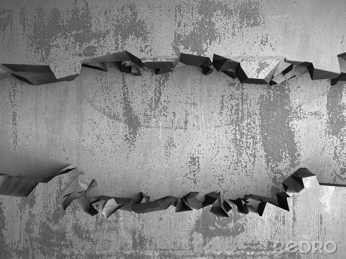 Sticker 3D afgebroken grijze betonnen muur