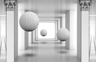3D-ballen in een decoratieve grijze gang