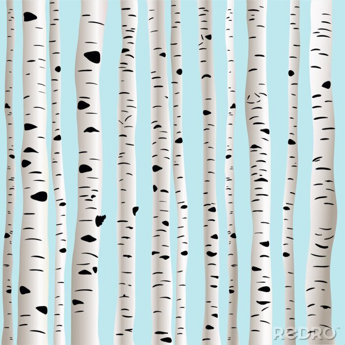 Sticker 3D berken op een blauwe achtergrond