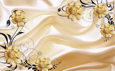 Sticker 3D bloemen in warme creme kleuren