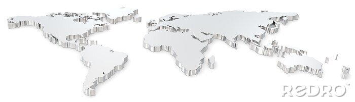 Sticker 3d convexe continenten op een witte achtergrond