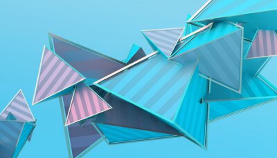 Sticker 3D-driehoeken in blauw-roze kleuren
