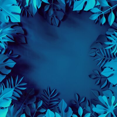 Sticker 3D-frame van blauwe plantenbladeren