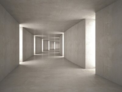 3D grijze betonnen tunnel in industriële stijl