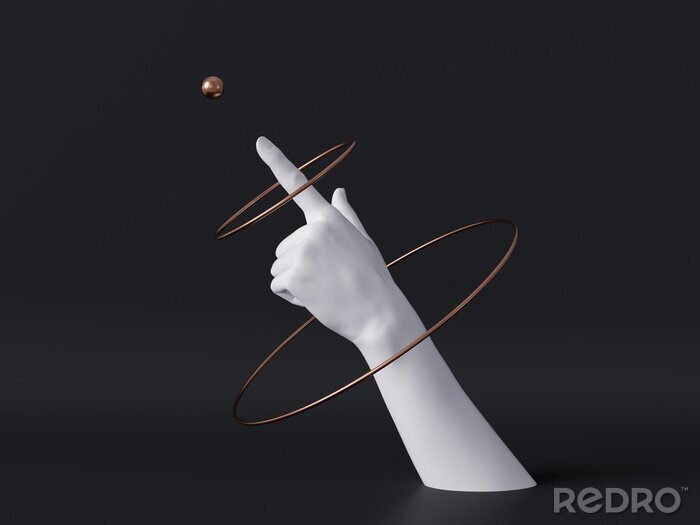 Sticker 3D-hand wijzende vinger op een bal