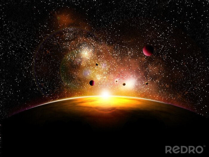 Sticker 3D heelal boven de aarde