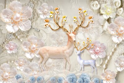 Sticker 3d hertendieren in glamouresthetiek