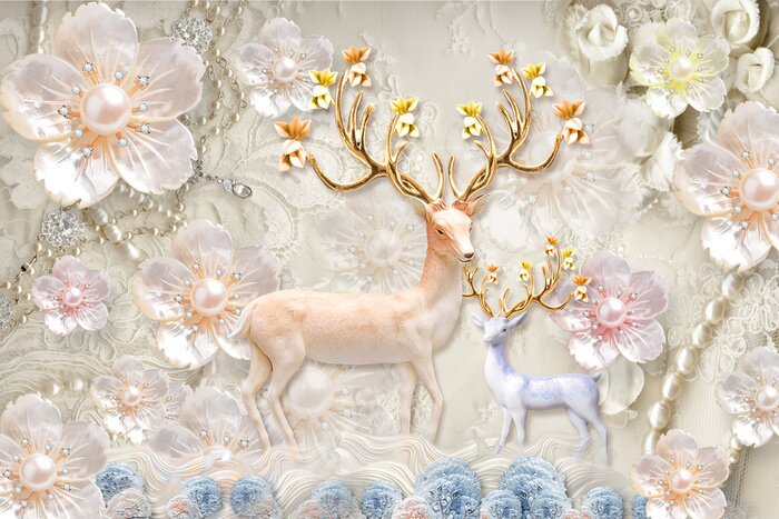 Sticker 3d hertendieren in glamouresthetiek