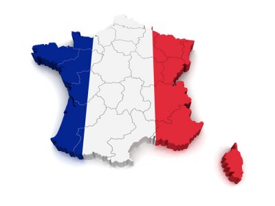 Sticker 3D-kaart van Frankrijk