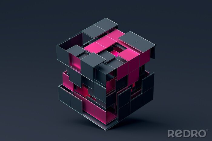 Sticker 3D-kubus grijs roze constructie