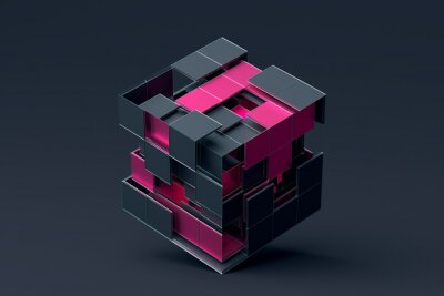 Sticker 3D-kubus grijs roze constructie