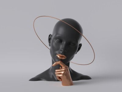 3d menselijk hoofd gemaakt van donker materiaal