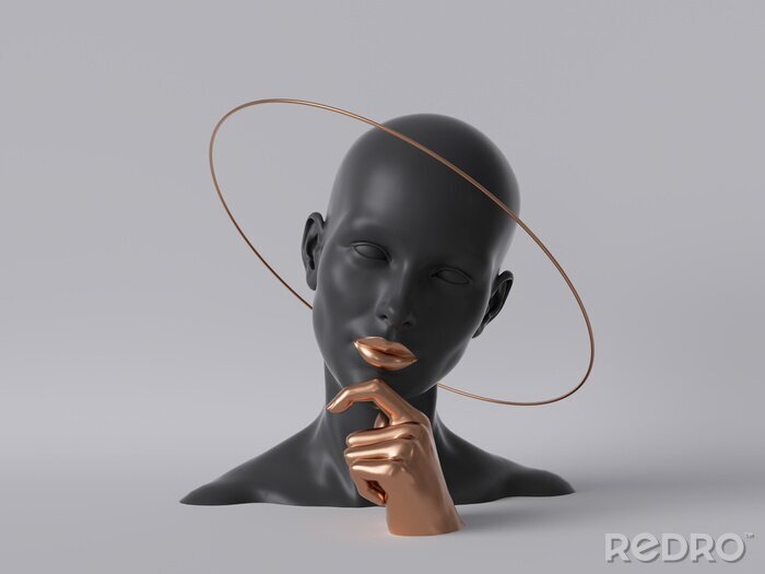 Sticker 3d menselijk hoofd gemaakt van donker materiaal