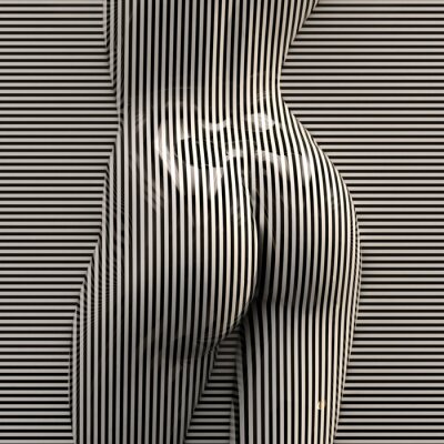 Sticker 3D naakt kunstwerk met zwarte en witte strepen