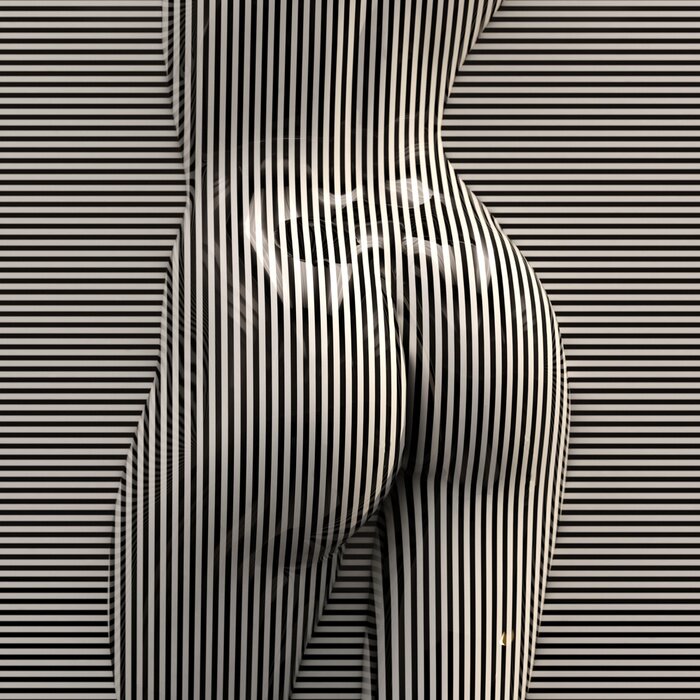 Sticker 3D naakt kunstwerk met zwarte en witte strepen