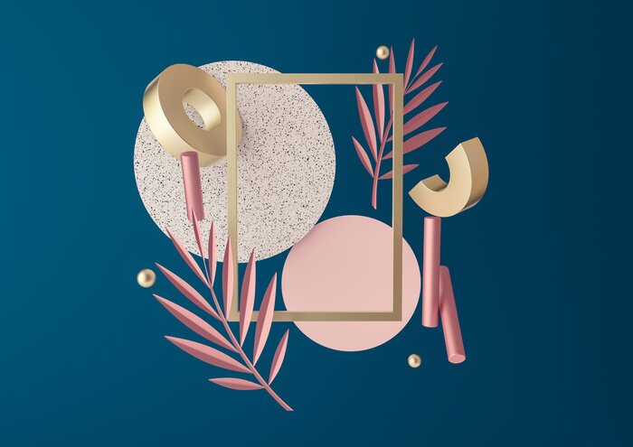 Sticker 3D ruimtelijke compositie met roze takjes