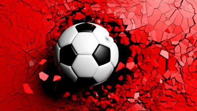 3D voetbalbal op een rode muurachtergrond