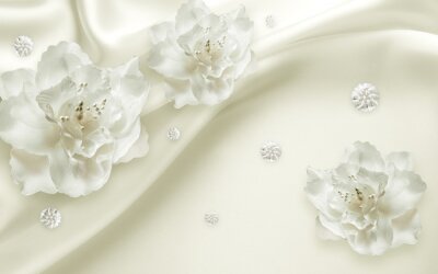 3D-witte bloemen op een crème achtergrond