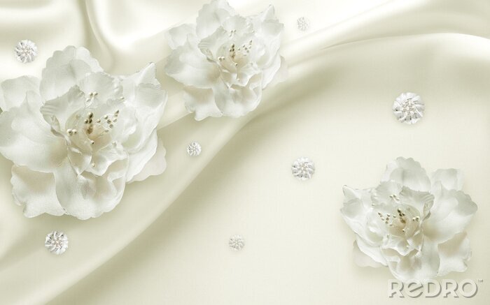 Sticker 3D-witte bloemen op een crème achtergrond